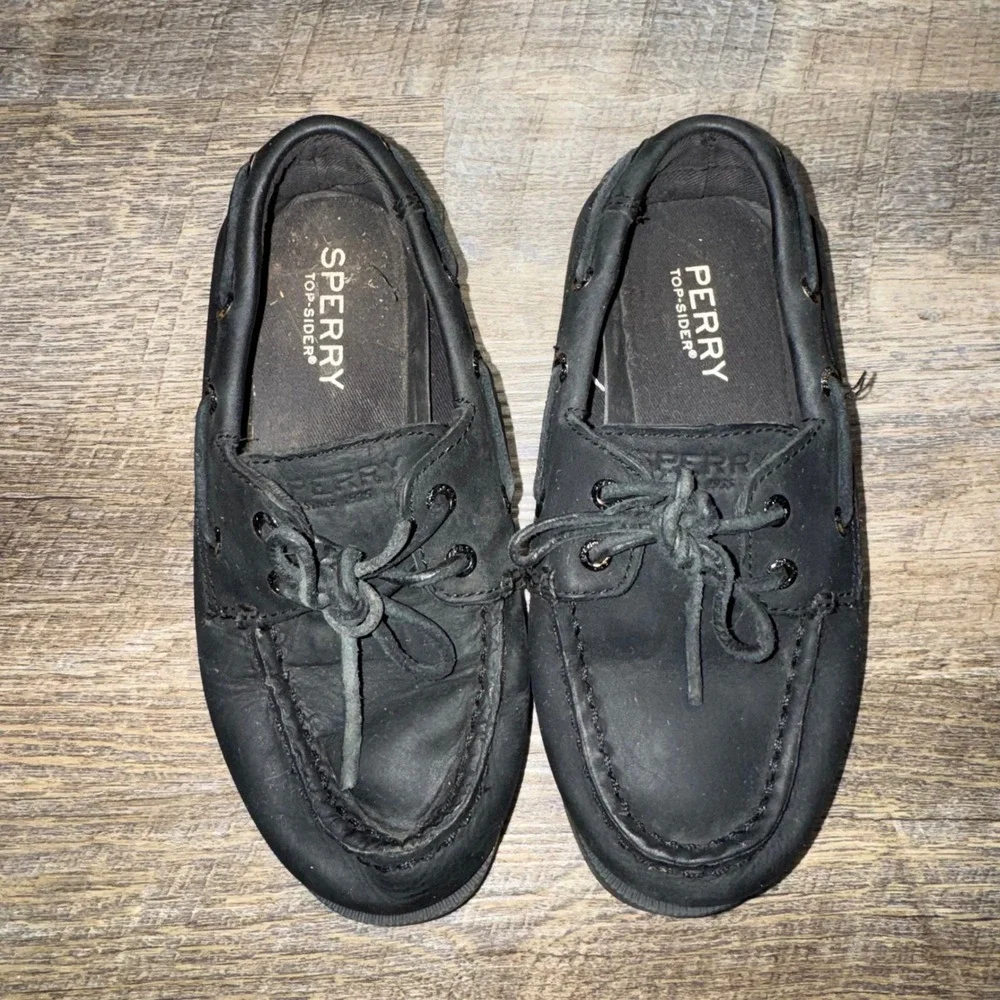 Sperry Top-Sider AO Boys 13M Black Leather Authentic Original 2 Eye Boat Shoes